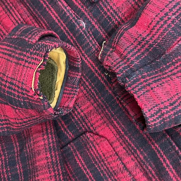 True Vintage 40s 50s Woolrich 501 Mackinaw Hunting Jacket Red Black Plaid Talon - Picture 13 of 16